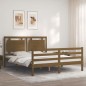 vidaXL Estructura de cama matrimonio con cabecero madera marrón miel