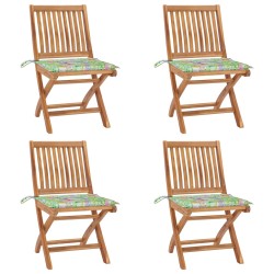 vidaXL Sillas de jardín plegables 4 uds madera maciza teca con cojines