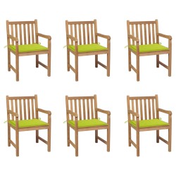 vidaXL Sillas de jardín 6 uds madera maciza teca cojines verde brillo