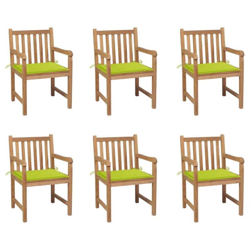vidaXL Sillas de jardín 6 uds madera maciza teca cojines verde brillo vidaXL Sillas de jardín 6 uds madera maciza teca cojines verde brillo