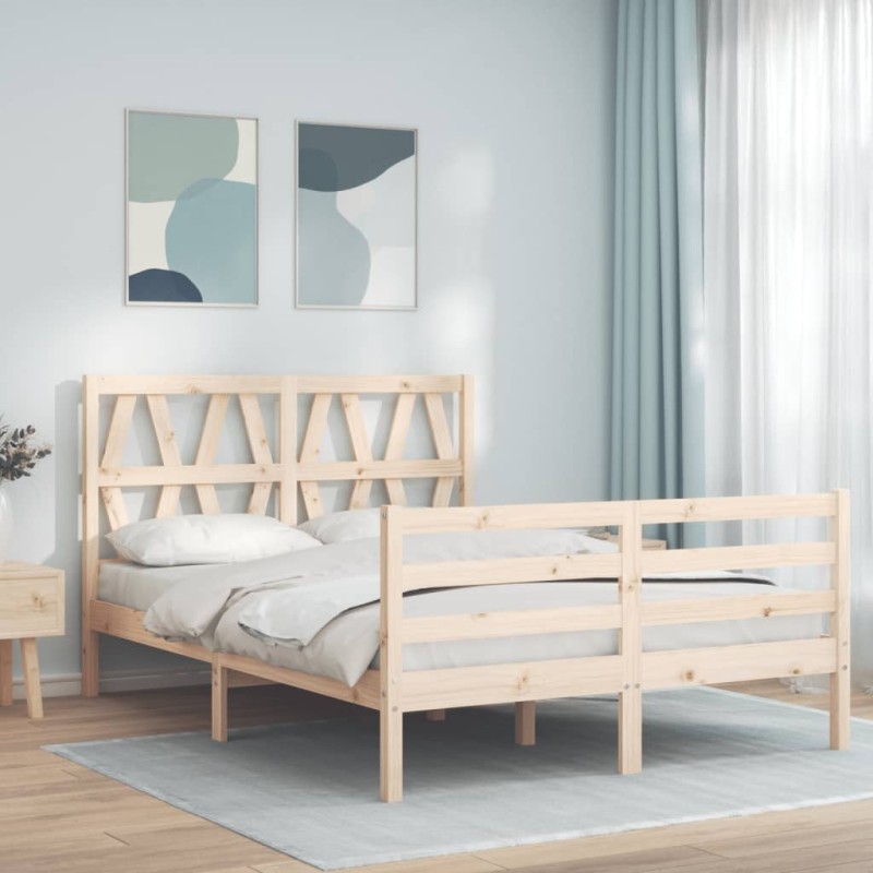 vidaXL Estructura de cama con cabecero madera maciza 140x190 cm vidaXL Estructura de cama con cabecero madera maciza 140x190 cm