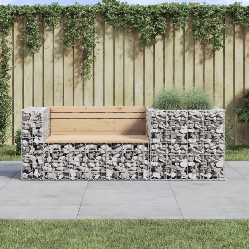 vidaXL Banco de jardín con cesta de gaviones madera maciza de pino vidaXL Banco de jardín con cesta de gaviones madera maciza de pino