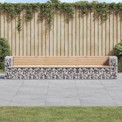 vidaXL Banco jardín diseño gaviones madera maciza pino 347x71x65,5 cm