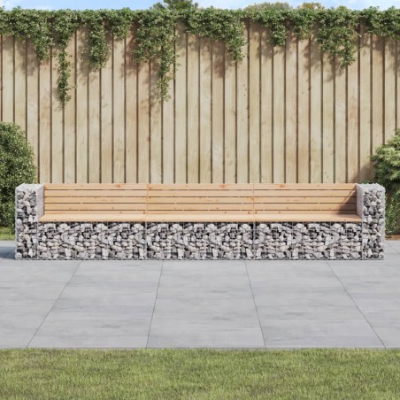 vidaXL Banco jardín diseño gaviones madera maciza pino 347x71x65,5 cm