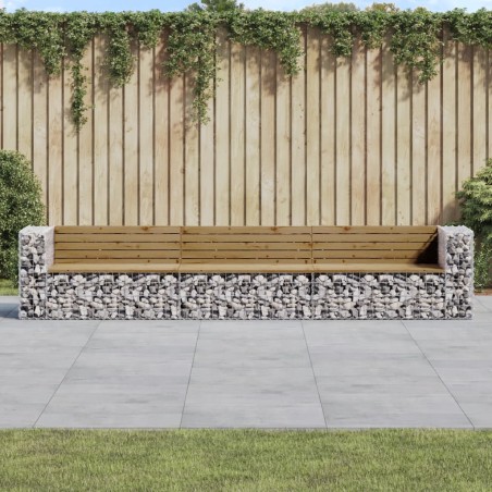vidaXL Banco jardín con gaviones madera pino impregnada 347x71x65,5 cm