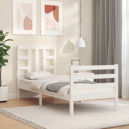 vidaXL Estructura de cama individual con cabecero madera maciza blanco