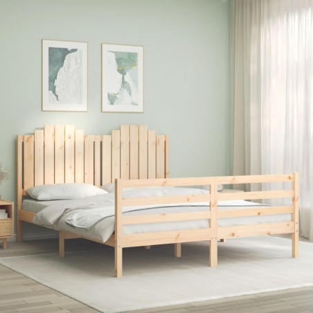 vidaXL Estructura de cama de matrimonio con cabecero madera maciza