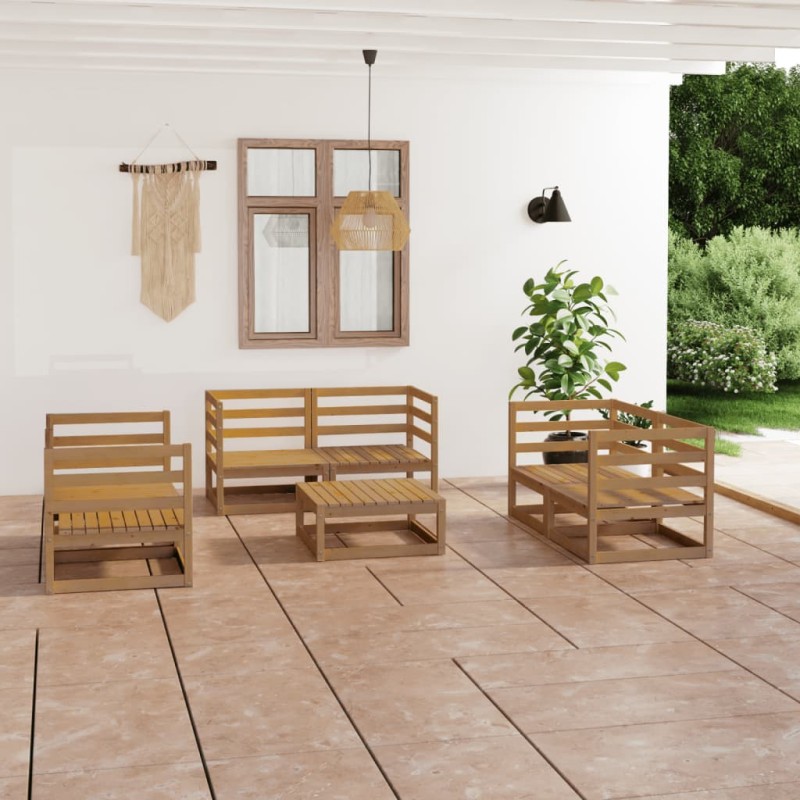 vidaXL Muebles de jardín 7 piezas marrón miel madera maciza de pino vidaXL Muebles de jardín 7 piezas marrón miel madera maciza de pino