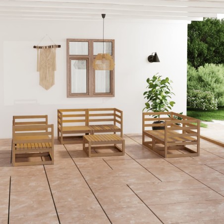 vidaXL Muebles de jardín 7 piezas marrón miel madera maciza de pino