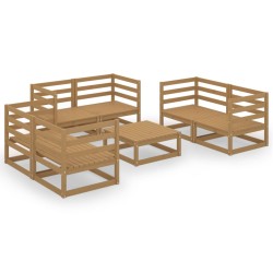 vidaXL Muebles de jardín 7 piezas marrón miel madera maciza de pino