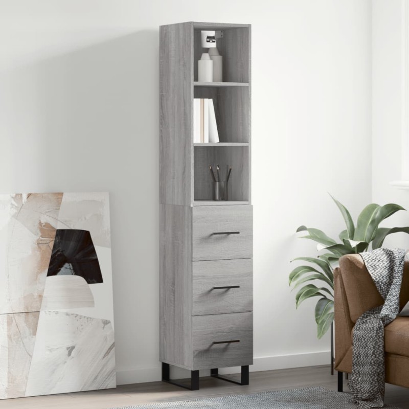 vidaXL Aparador alto madera contrachapada gris Sonoma 34,5x34x180 cm vidaXL Aparador alto madera contrachapada gris Sonoma 34,5x34x180 cm