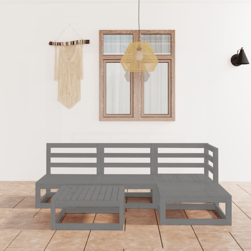 vidaXL Muebles de jardín 5 piezas gris madera maciza de pino vidaXL Muebles de jardín 5 piezas gris madera maciza de pino
