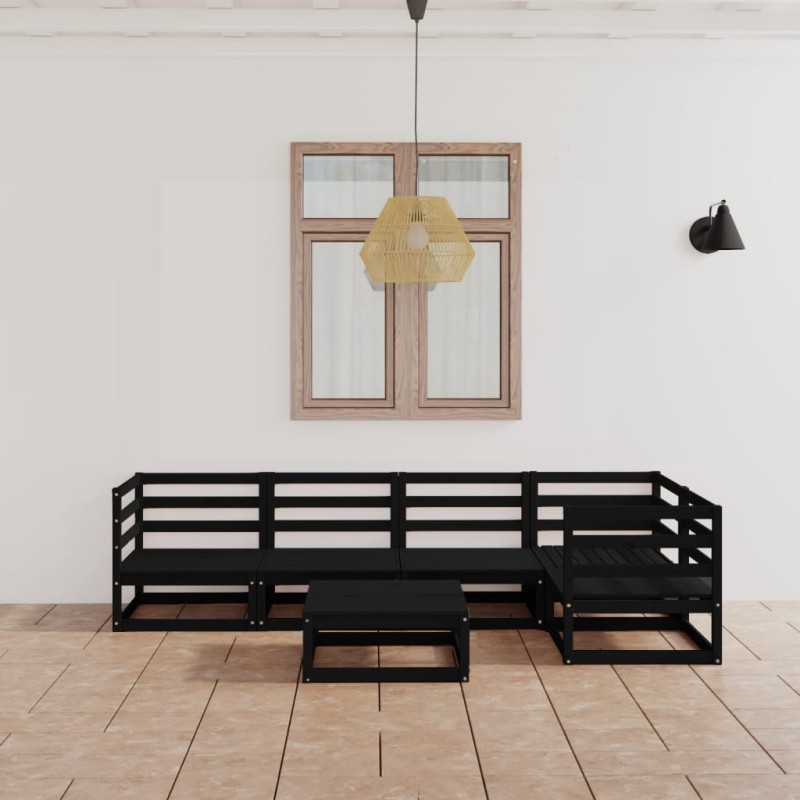 vidaXL Juego de muebles de jardín 6 piezas negro madera maciza de pino vidaXL Juego de muebles de jardín 6 piezas negro madera maciza de pino
