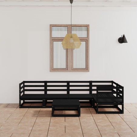 vidaXL Juego de muebles de jardín 6 piezas negro madera maciza de pino