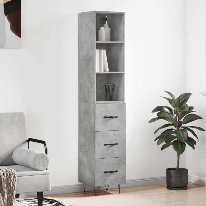 vidaXL Aparador de madera contrachapada gris hormigón 34,5x34x180 cm vidaXL Aparador de madera contrachapada gris hormigón 34,5x34x180 cm
