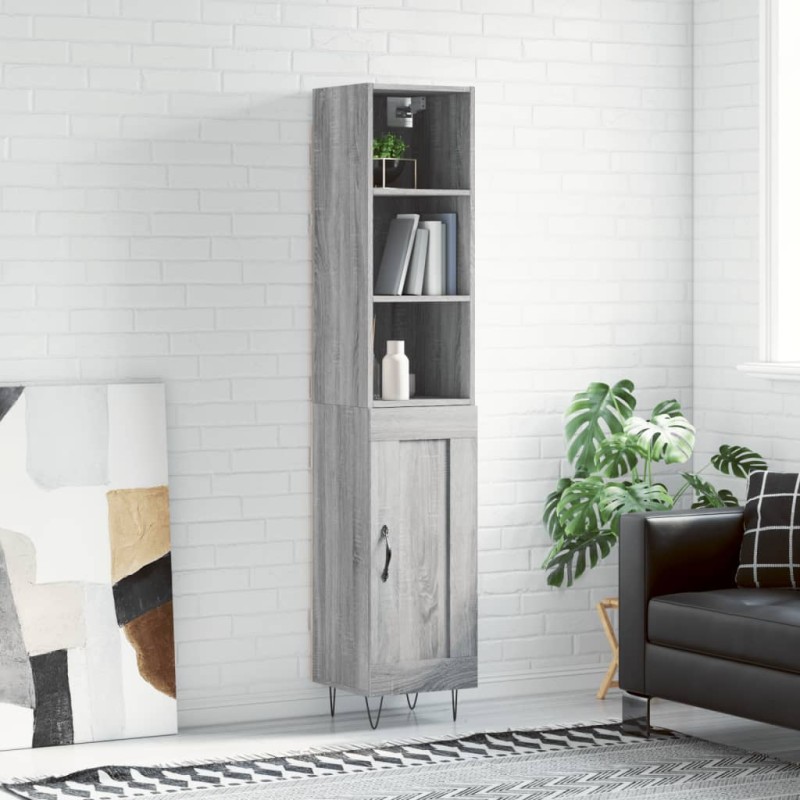 vidaXL Aparador alto madera contrachapada gris Sonoma 34,5x34x180 cm vidaXL Aparador alto madera contrachapada gris Sonoma 34,5x34x180 cm