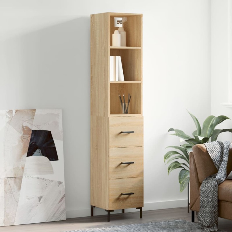 vidaXL Aparador de madera contrachapada roble Sonoma 34,5x34x180 cm vidaXL Aparador de madera contrachapada roble Sonoma 34,5x34x180 cm