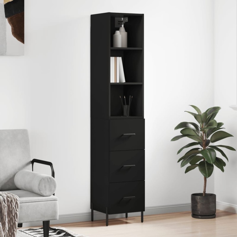 vidaXL Aparador de madera contrachapada negro 34,5x34x180 cm vidaXL Aparador de madera contrachapada negro 34,5x34x180 cm