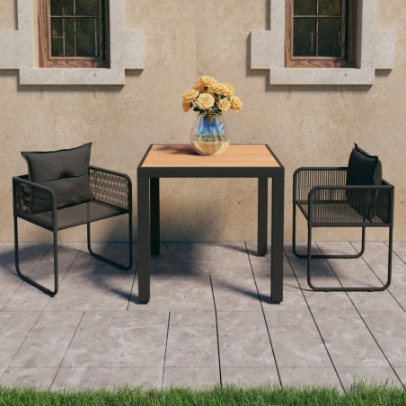 vidaXL Set de comedor de jardín de 3 piezas PVC ratán negro y marrón