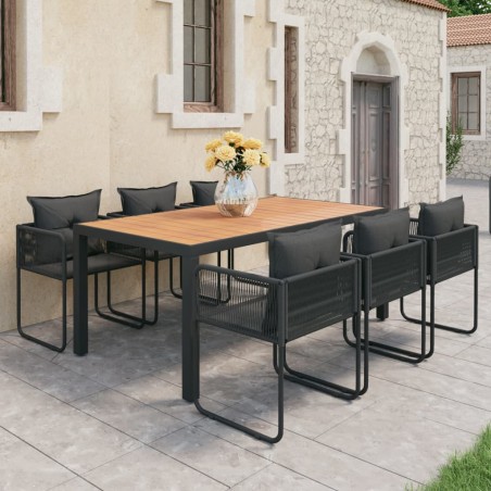 vidaXL Set de comedor de jardín de 7 piezas PVC ratán negro y marrón