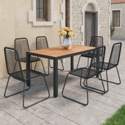 vidaXL Set de comedor de jardín de 7 piezas PVC ratán negro y marrón