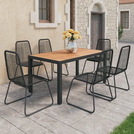 vidaXL Set de comedor de jardín de 7 piezas PVC ratán negro y marrón