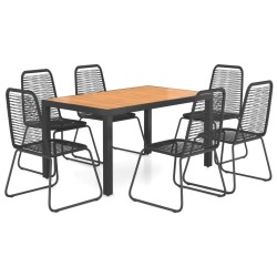 vidaXL Set de comedor de jardín de 7 piezas PVC ratán negro y marrón