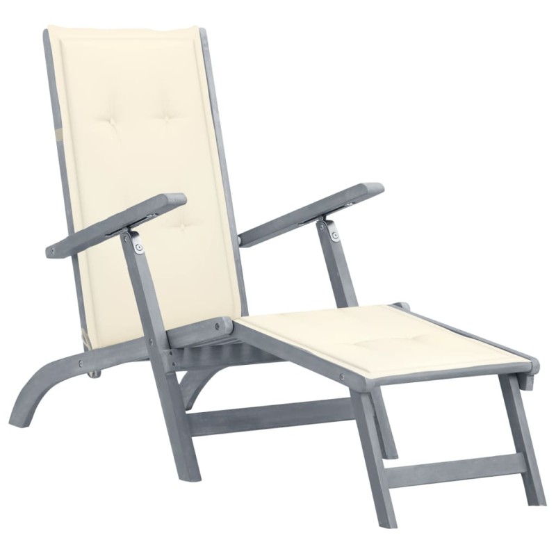 vidaXL Tumbona de jardín con reposapiés y cojín madera maciza acacia vidaXL Tumbona de jardín con reposapiés y cojín madera maciza acacia