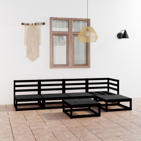 vidaXL Juego de muebles de jardín 6 piezas negro madera maciza de pino