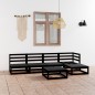 vidaXL Juego de muebles de jardín 6 piezas negro madera maciza de pino