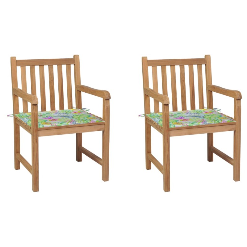 vidaXL Sillas de jardín 2 uds madera teca con cojines estampado hojas vidaXL Sillas de jardín 2 uds madera teca con cojines estampado hojas