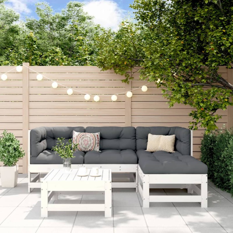 vidaXL Juego de sofás de jardín 5 piezas madera maciza de pino blanco vidaXL Juego de sofás de jardín 5 piezas madera maciza de pino blanco