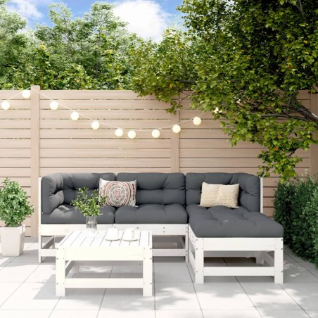 vidaXL Juego de sofás de jardín 5 piezas madera maciza de pino blanco