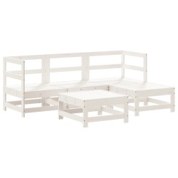 vidaXL Juego de sofás de jardín 5 piezas madera maciza de pino blanco