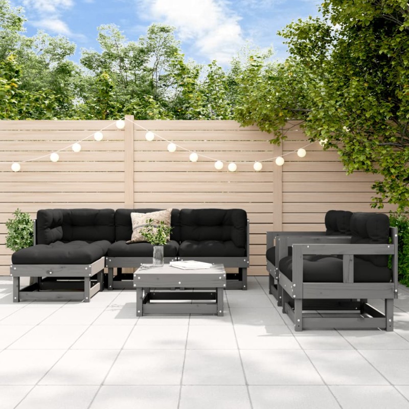 vidaXL Juego de muebles de jardín 7 piezas madera maciza de pino gris vidaXL Juego de muebles de jardín 7 piezas madera maciza de pino gris