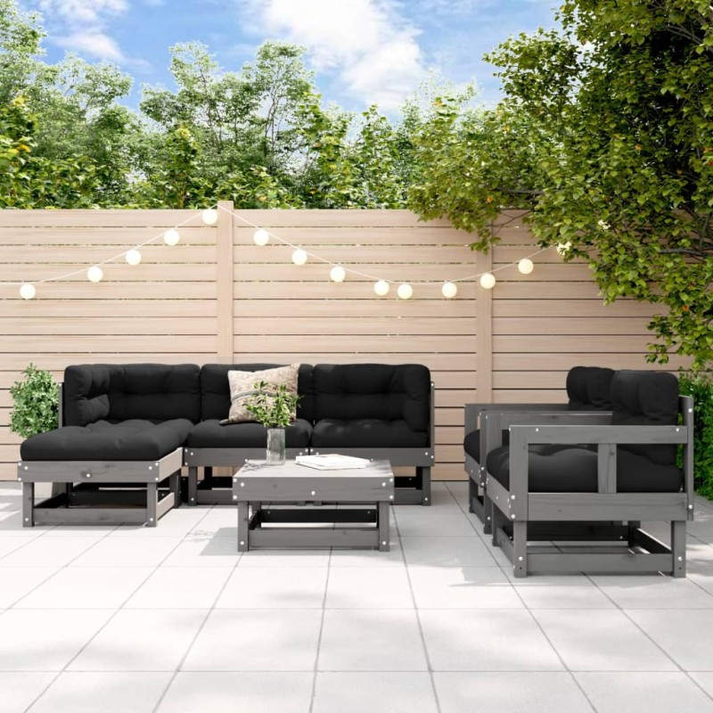 vidaXL Juego de muebles de jardín 7 piezas madera maciza de pino gris