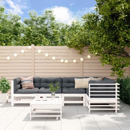vidaXL Juego de muebles de jardín 6 piezas madera maciza pino blanco