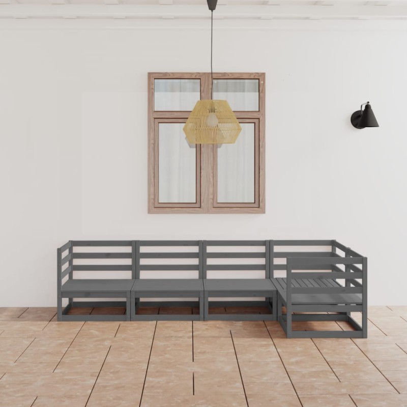 vidaXL Muebles de jardín 5 piezas gris madera de pino maciza vidaXL Muebles de jardín 5 piezas gris madera de pino maciza