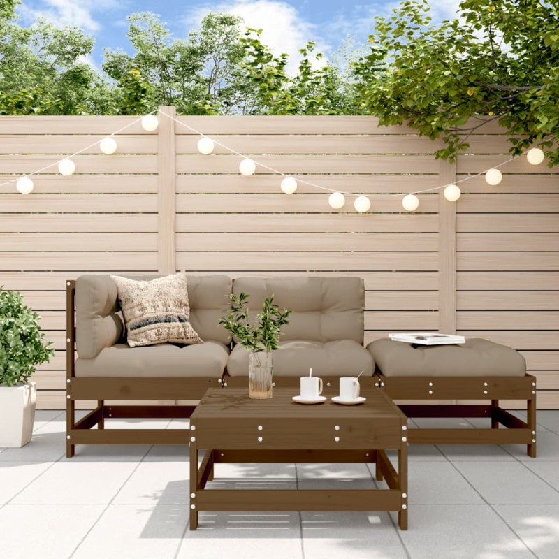 vidaXL Juego de muebles jardín 4 pzas madera maciza pino marrón miel vidaXL Juego de muebles jardín 4 pzas madera maciza pino marrón miel