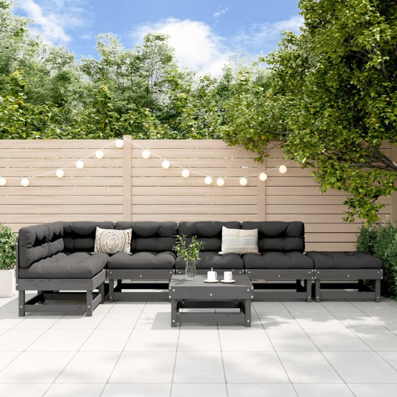 vidaXL Juego de muebles de jardín 7 piezas madera maciza de pino gris vidaXL Juego de muebles de jardín 7 piezas madera maciza de pino gris