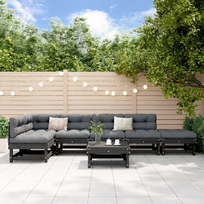 vidaXL Juego de muebles de jardín 7 piezas madera maciza de pino negro vidaXL Juego de muebles de jardín 7 piezas madera maciza de pino negro