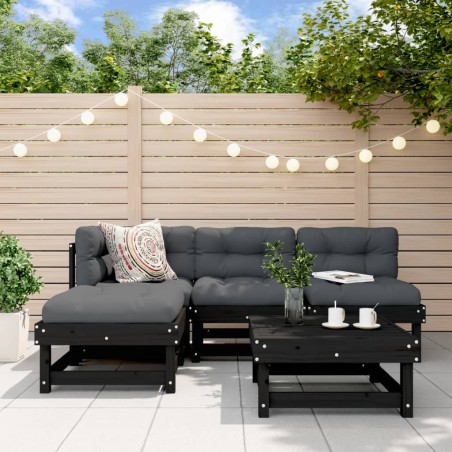 vidaXL Juego de sofás de jardín 5 piezas madera maciza de pino negro