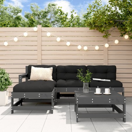 vidaXL Juego de sofás de jardín 5 piezas madera maciza de pino gris