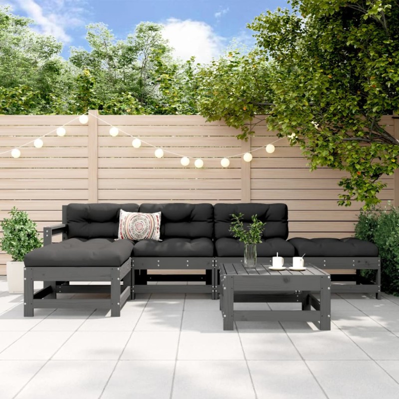 vidaXL Mesa y taburetes altos jardín 6 pzas madera maciza de pino gris vidaXL Mesa y taburetes altos jardín 6 pzas madera maciza de pino gris