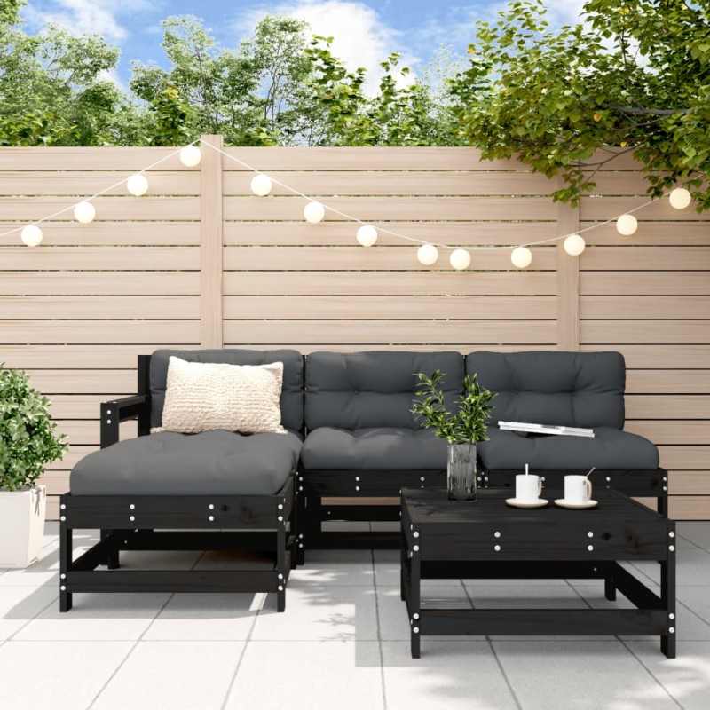 vidaXL Juego de sofás de jardín 5 piezas madera maciza de pino negro vidaXL Juego de sofás de jardín 5 piezas madera maciza de pino negro