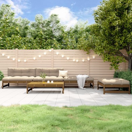vidaXL Juego de sofás de jardín 5 pzas madera maciza pino marrón miel