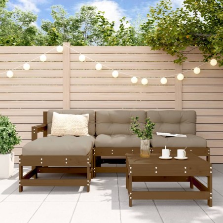 vidaXL Juego de sofás de jardín 5 pzas madera maciza pino marrón miel