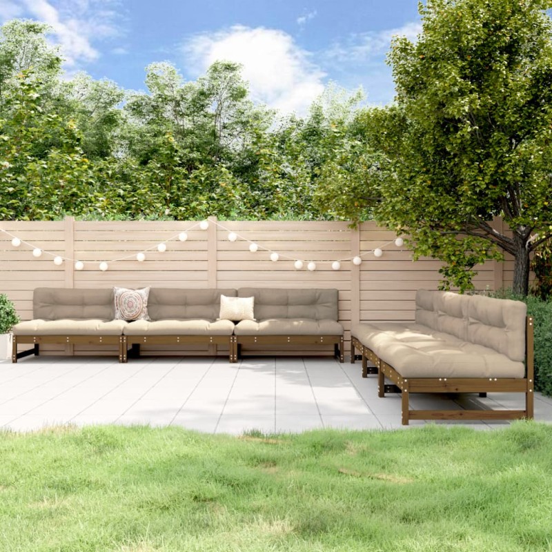 vidaXL Juego muebles de jardín 6 piezas madera maciza pino marrón miel vidaXL Juego muebles de jardín 6 piezas madera maciza pino marrón miel