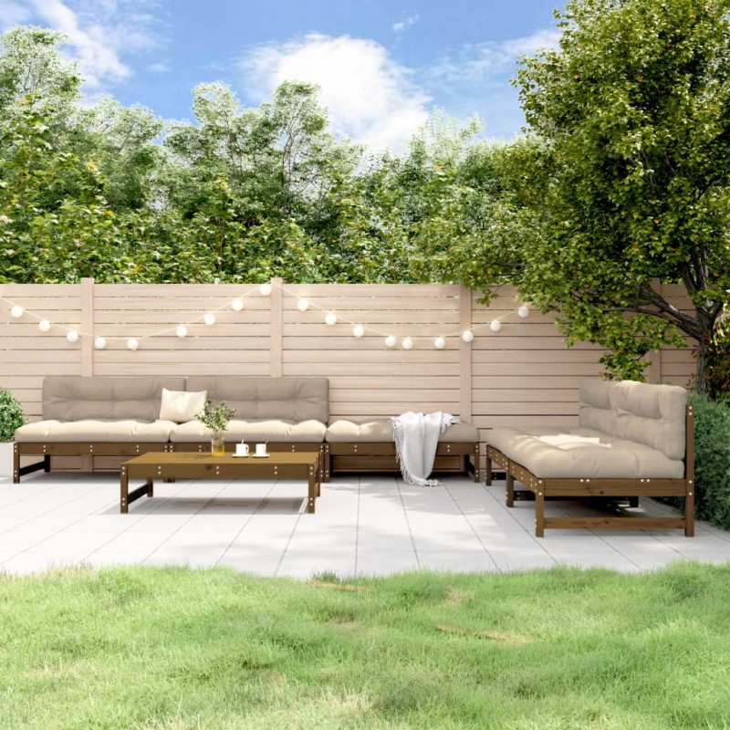 vidaXL Juego muebles de jardín 6 piezas madera maciza pino marrón miel vidaXL Juego muebles de jardín 6 piezas madera maciza pino marrón miel
