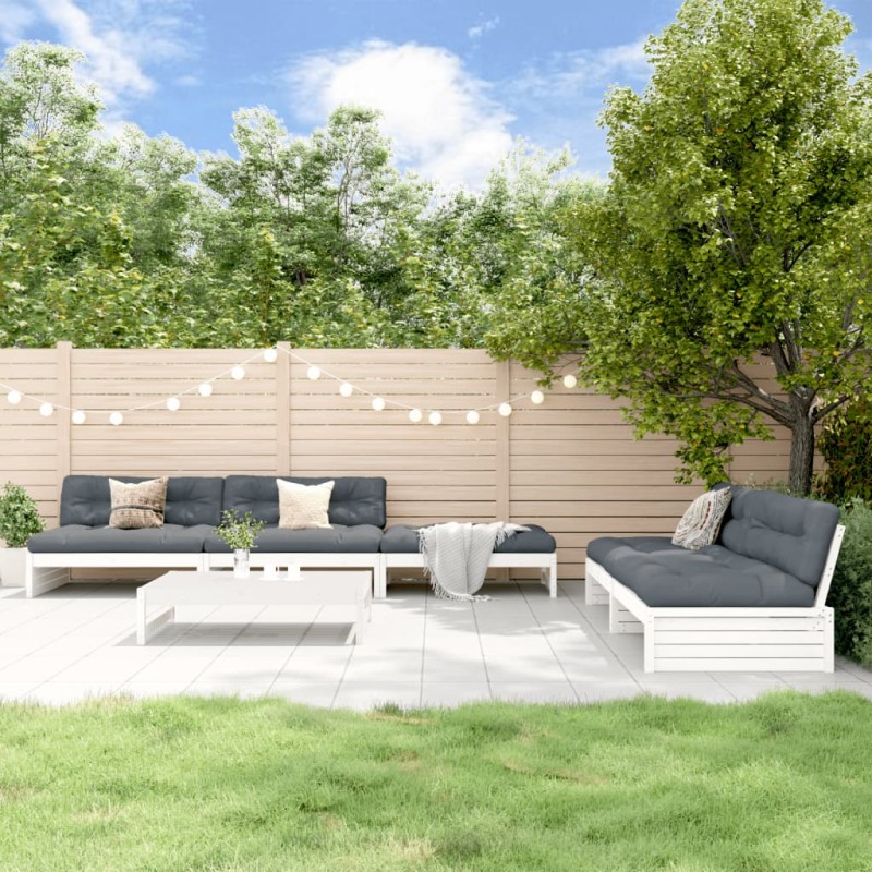 vidaXL Juego de muebles de jardín 6 piezas madera maciza pino blanco vidaXL Juego de muebles de jardín 6 piezas madera maciza pino blanco